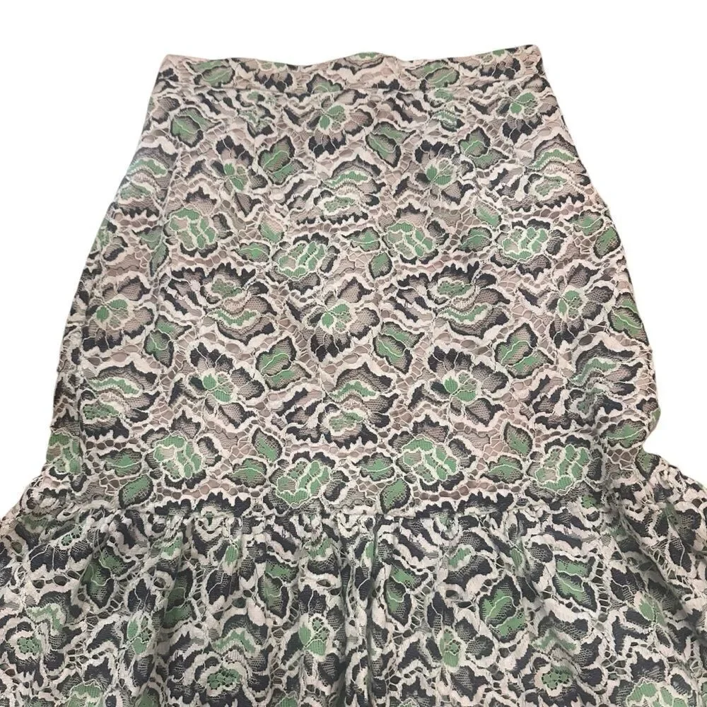 French Connection Green White Lace Pencil Peplum Skirt Size XXS